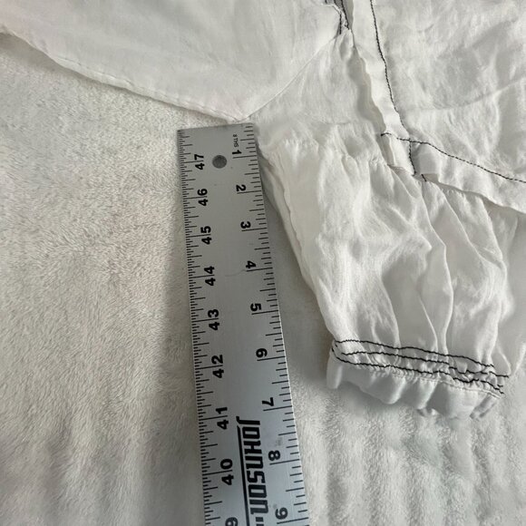 Maeve Womens White Oversized V-Neck Ruffle Trim Blouse Top Large Black Trim - Picture 8 of 10